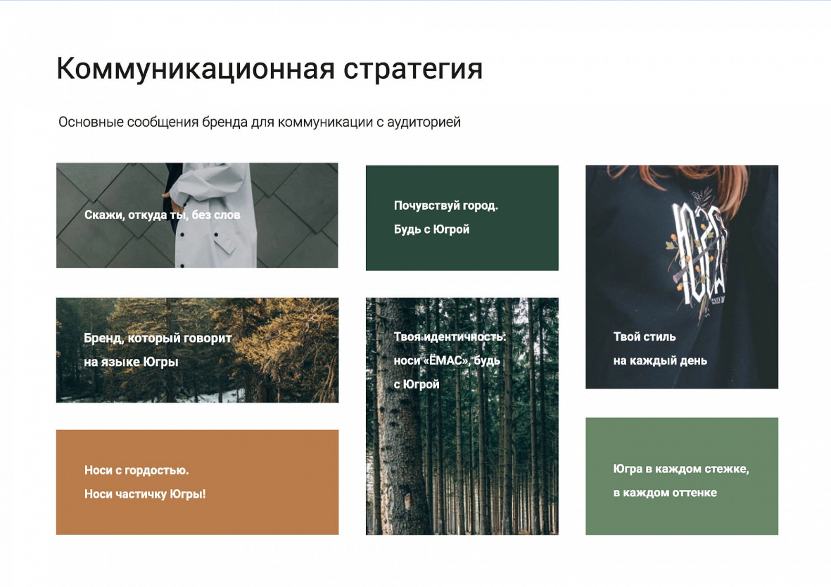 Коммуникационные сообщения из брендбука для производителя одежды «Емас»